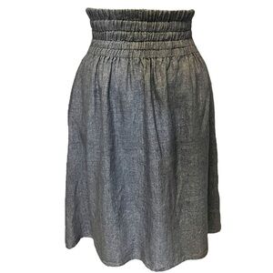 Smocked High Waist Linen Chambray Midi Skirt